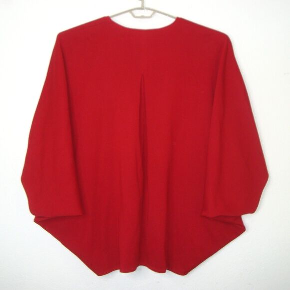 ST. JOHN Red Wool Blend V-Neck Poncho Cocoon Zip-Up Cardigan Sweater - Picture 3 of 10